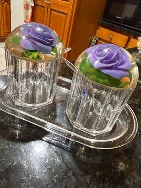 KitchenAid Glass Salt and Pepper Set with Purple Rose Dome Lids